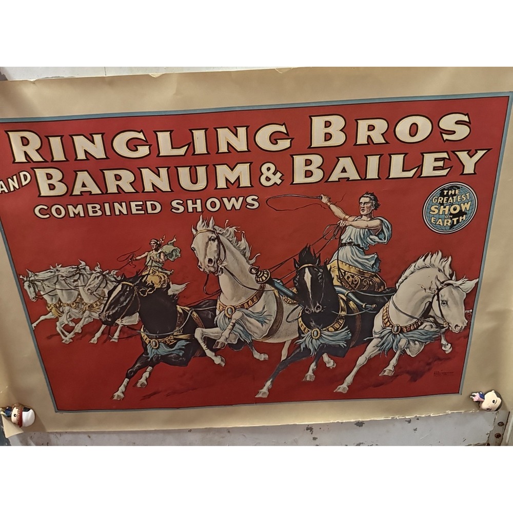 Vtg Ringling Bros Barnum Bailey Circus P-159 Reprint Horse Chariot Poster 36x24